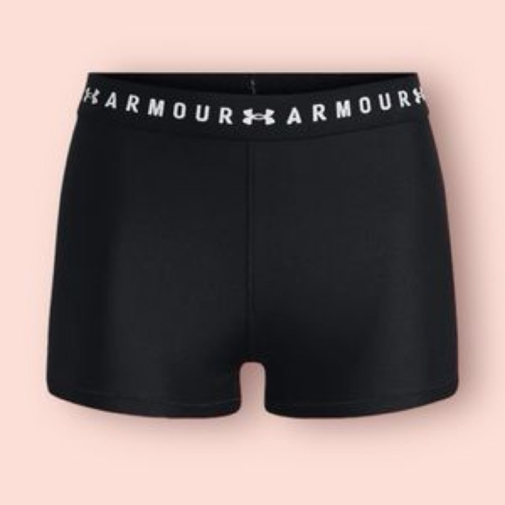 Under Armour women’s logo shorts black 4” shorty Small athletic heatgear